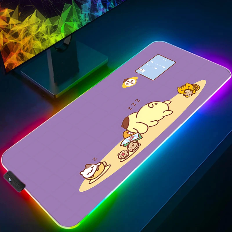 

LED Mouse Pad P-pompompurin Gaming Backlight Accessories RGB Kawaii Mousepad 90x40 Gamer PC Completo Computer Keyboard Desk Mat