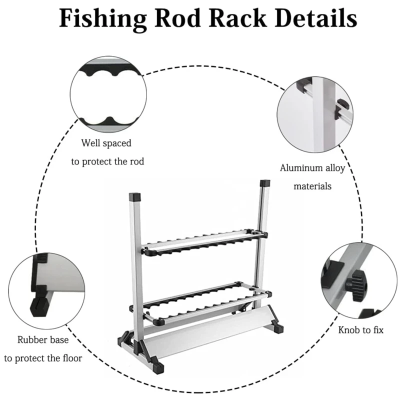 Imagem -03 - Liga de Alumínio Pesca Rod Rack Pesca Rod Holder Stand Pesca Varas Pólo Holder Organizador Rack Pesca Rod Tools Capacidade 24 Pcs 12 Pcs