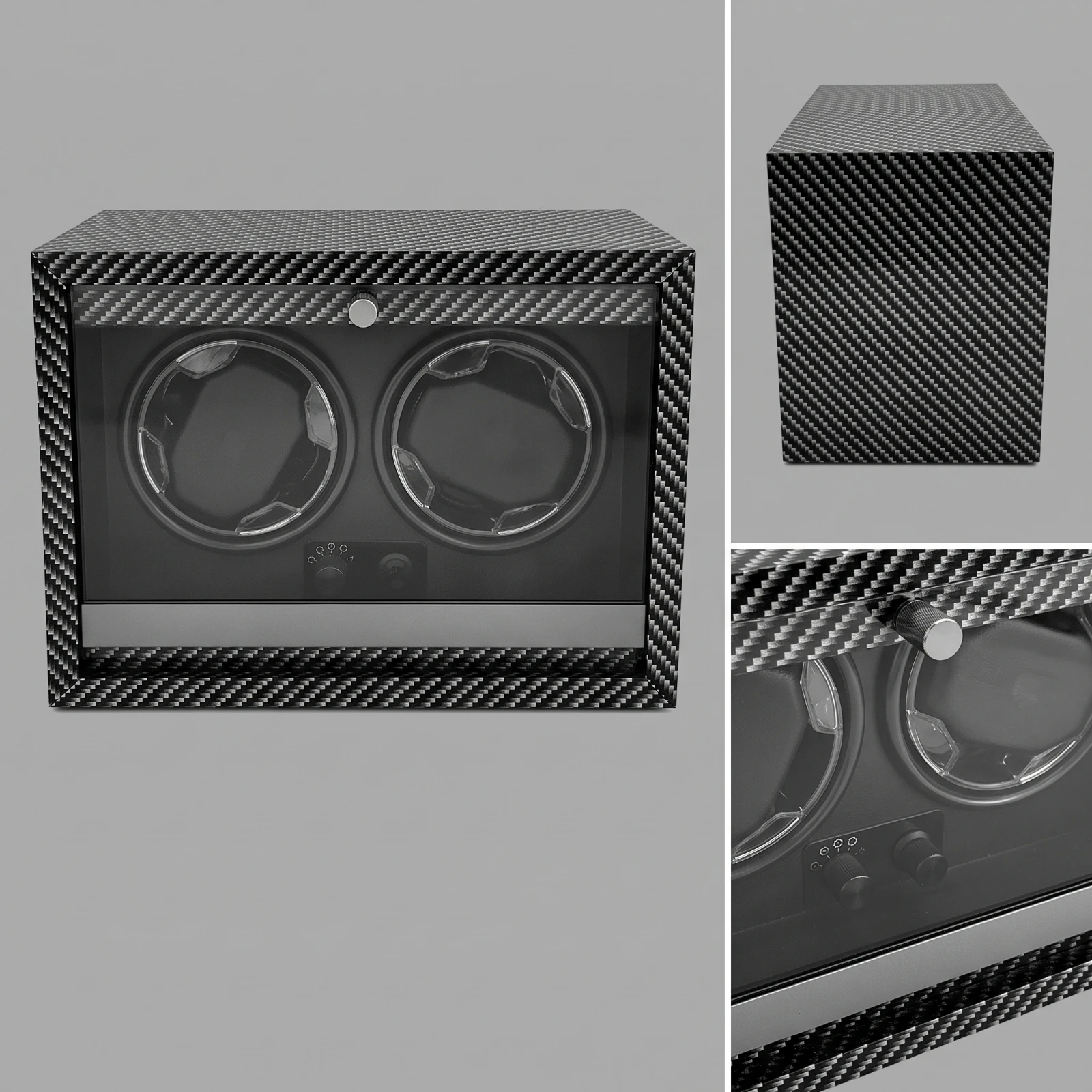 Watch Winder Box Carbon Fiber Dual Watch Winder Electric Quiet for Dresser, Bedside Table
