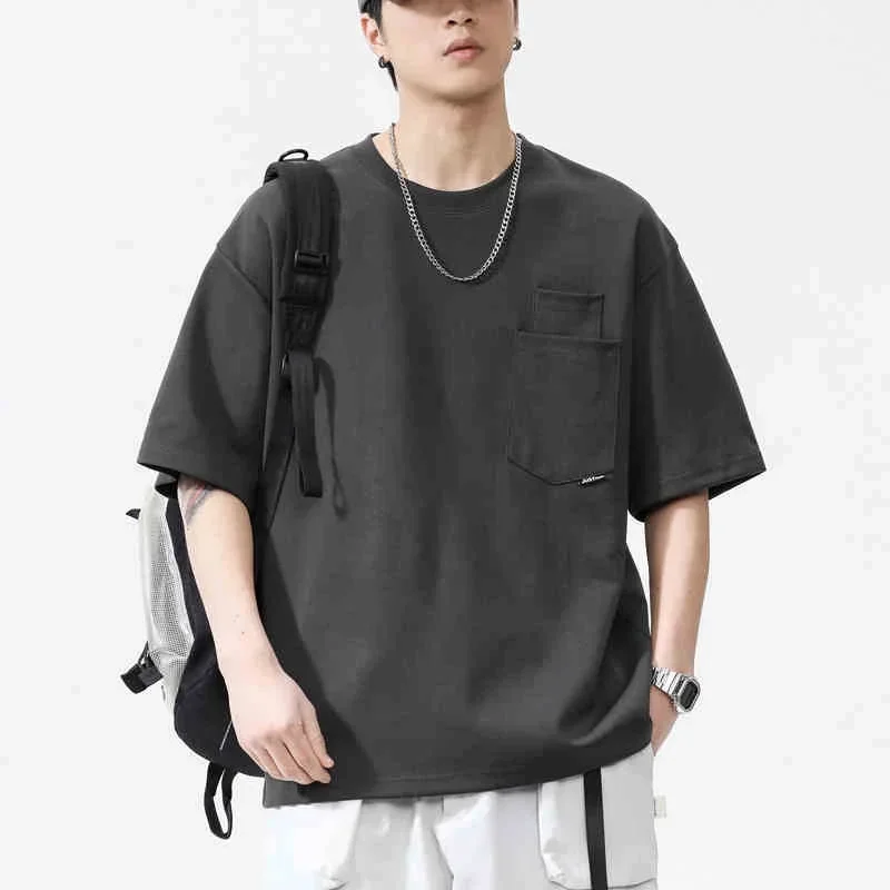 الصيف عادية القطن قصير الأكمام تي شيرت للرجال الهيب هوب موضة جيب س الرقبة تي شيرت Hombre Y2K خمر الشارع الشهير القمم