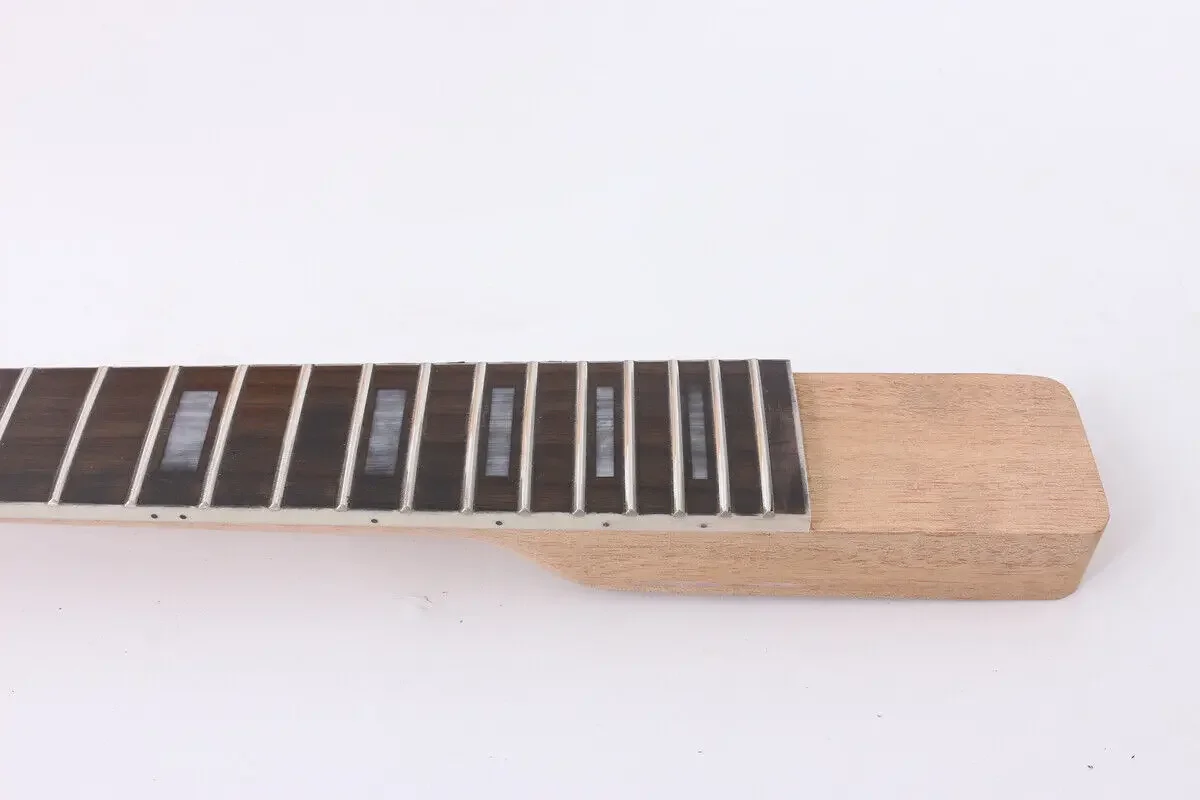 Yinfente Unfinished 22 Fret Guitar Neck 24.75 Inch Replacement for Flying V Head Block Inlay Rosewood Fretboard Set in Heel