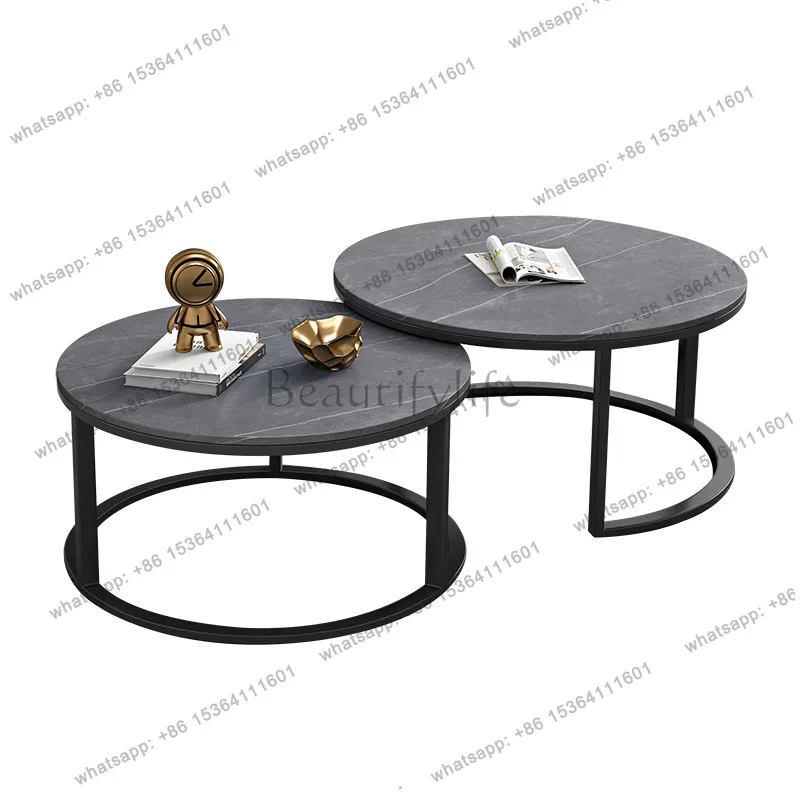

Light luxury slate coffee table, small apartment, home living room, round modern simple coffee table
