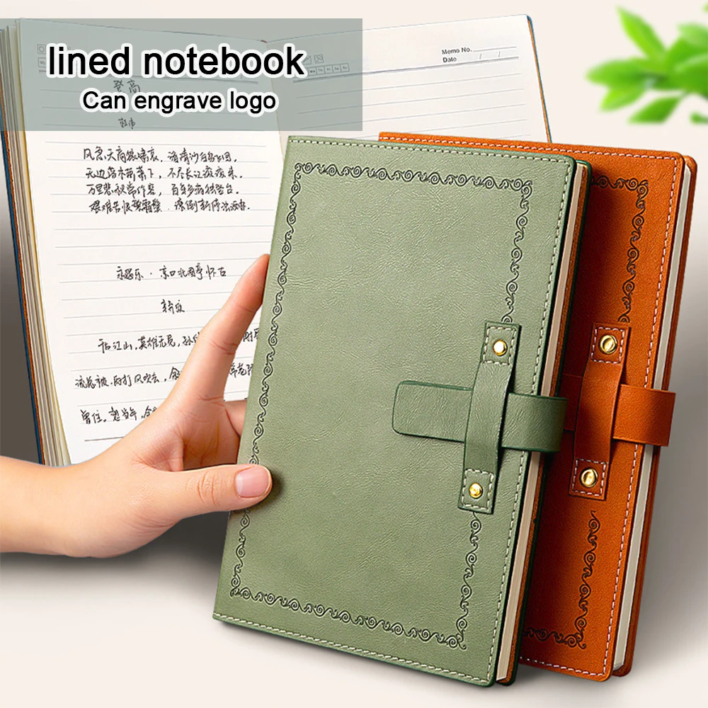 (Can Engrave Logo) A5 Leather Student Subject Notebook, Business High-end Loose-leaf Notepad, Buckle Diary, Work Meeting Minutes