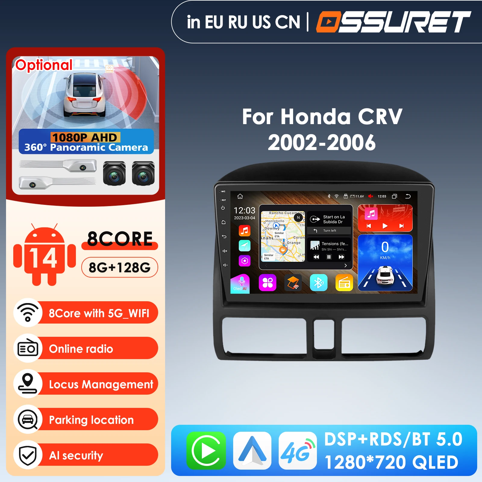4G 2din Android 14 Car Radio for Honda CR-V CRV 2 2001 - 2006 Multimedia Video Player Navigaion GPS RDS Stereo Head Unit Carplay