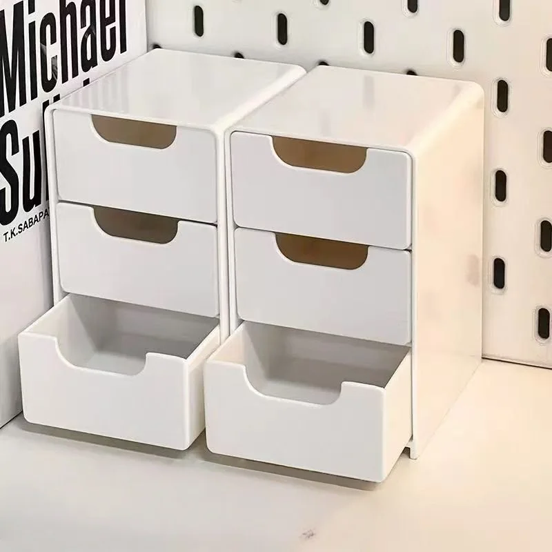 

3-Tier Plastic Cosmetic Storage Box Organizer with Drawers Multifunctional Countertop Storage for Jewelry Office Supplies