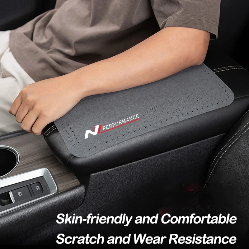 Suede Leather Car Central Armrest Mat Console Arm Rest Seat Mat for Hyundai N Performance i30 i20 2023 Elantra Kona Palisade Car
