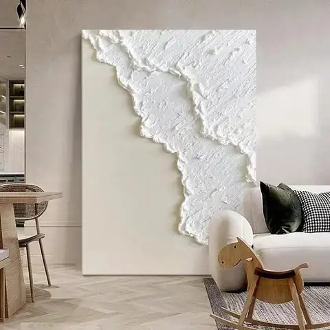 Moderne abstracte handgeschilderde acryl canvas kunst aan de muur met getextureerde witte olie golven voor home decor poster prints decor