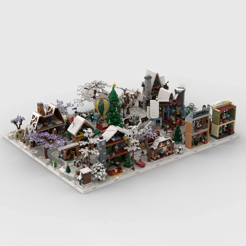 Moc Building Blocks Street Winter Christmas Town Base Technology Modular Building Blocks Festival Gift Children's Toy DIY Set
