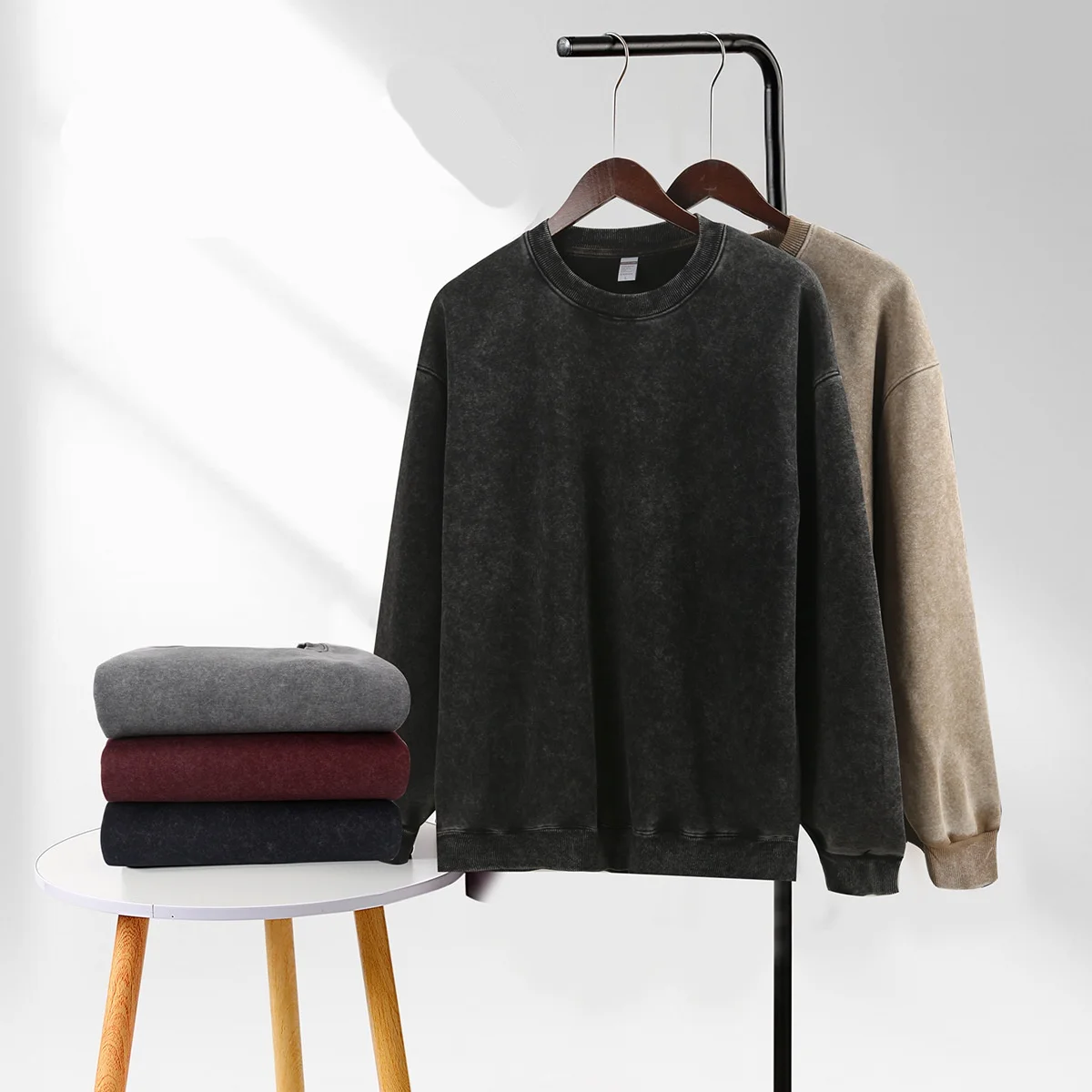 

Trendy Brand Men's Women's Vintage Round Neck Cotton Hoodie Sweatshirt Distressed Style After Wash Baggy Fashionable Streetwear