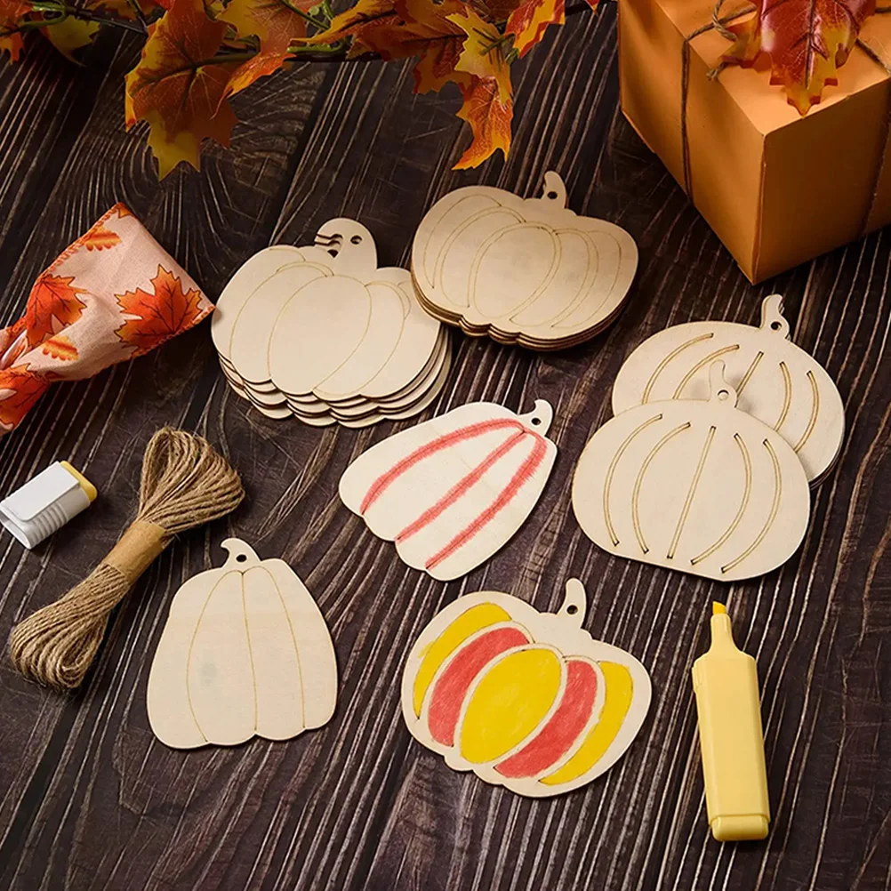 

1 set 1 Set Unfinished Pumpkin Cutout Diy Wooden Craft For Halloween Painting Wood Slices Craft Supply Handicraft Tools