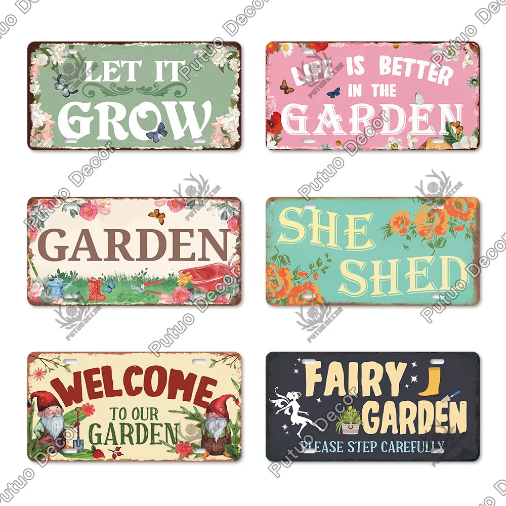 Putuo Decor Garden Vintage Licenses Plate Metal Sign Plaque Metal Vintage for Kitchen Garage Garden Home Living Room Wall Decor