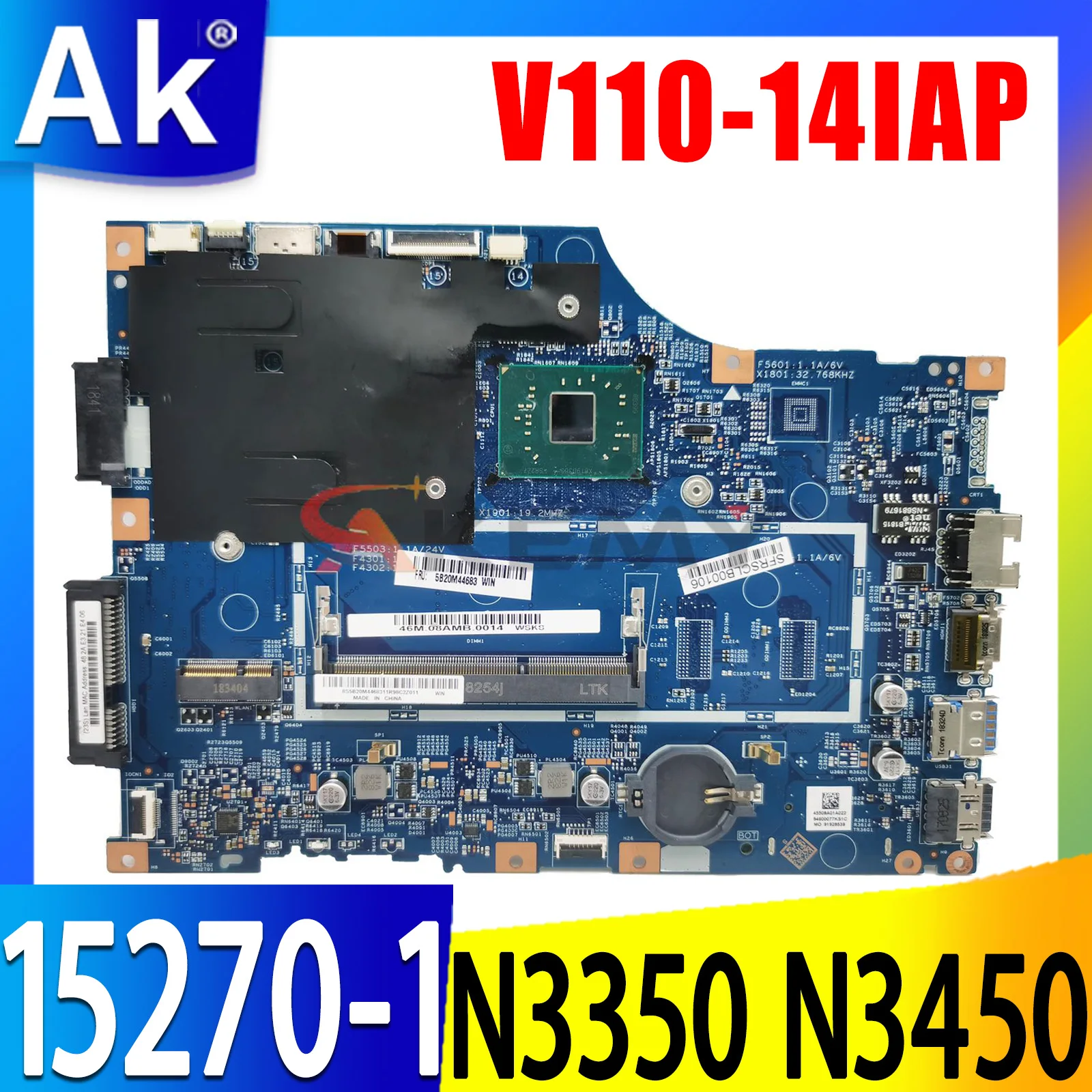 

For Lenovo 110-14IAP V110-14IAP Laptop Motherboard With N3350/N3450 CPU DDR3L LV114A_MB 15270-1 5B20M44683 Mainboard