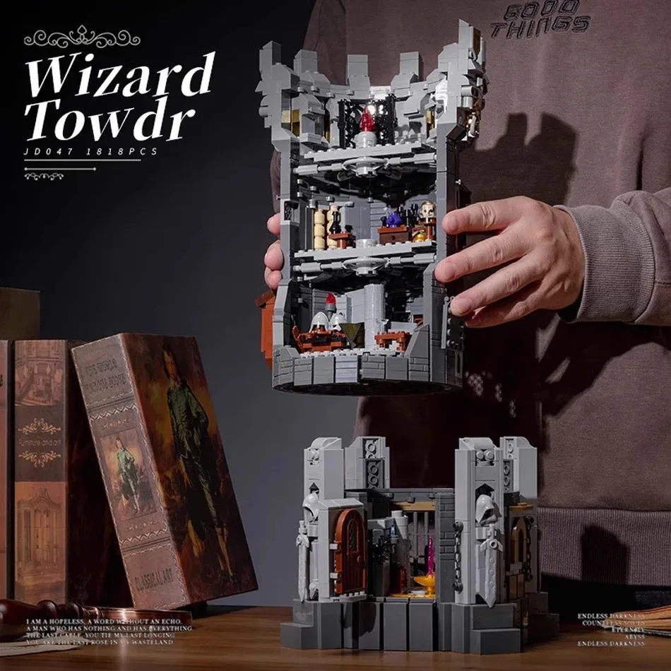 1818PCS Blok Bangunan Menara Penyihir Abad Pertengahan MOC Kreatif, Menara Pengawas, Kastil, Model Arsitektur, Puzzle, Mainan, Hadiah