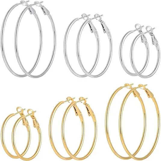 6pair /set Smooth Open Women Men Hoop Earrings Stainless Steel Ears Je...
