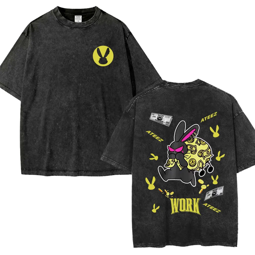 

Мужская футболка Y2K с коротким рукавом и круглым вырезом, новинка, лимитированная серия, с графическим принтом корейской группы Mingi Ateez, эффект потертости