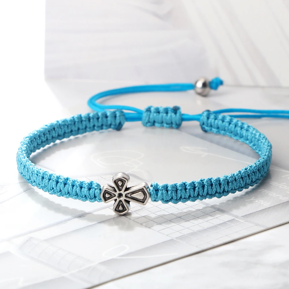 Fashion Jesus Cross Bracelet Lucky Braided Red Blue Nylon Rope Adjustable Handmade Knots Charm Yoga Jewelry For Women Man Gifts