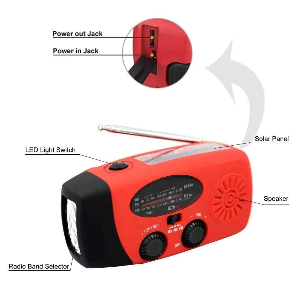 Emergency Weather Solar Power Hand Crank Radio Global Receiver High Quality LED Torch Reading Light SOS Alarm 2000mAh AM/FM