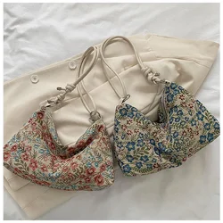 Bolsa de mão de lona vintage para mulheres, elegante bordado floral, sacola casual, sacolas de compras, carteiras femininas, nova moda