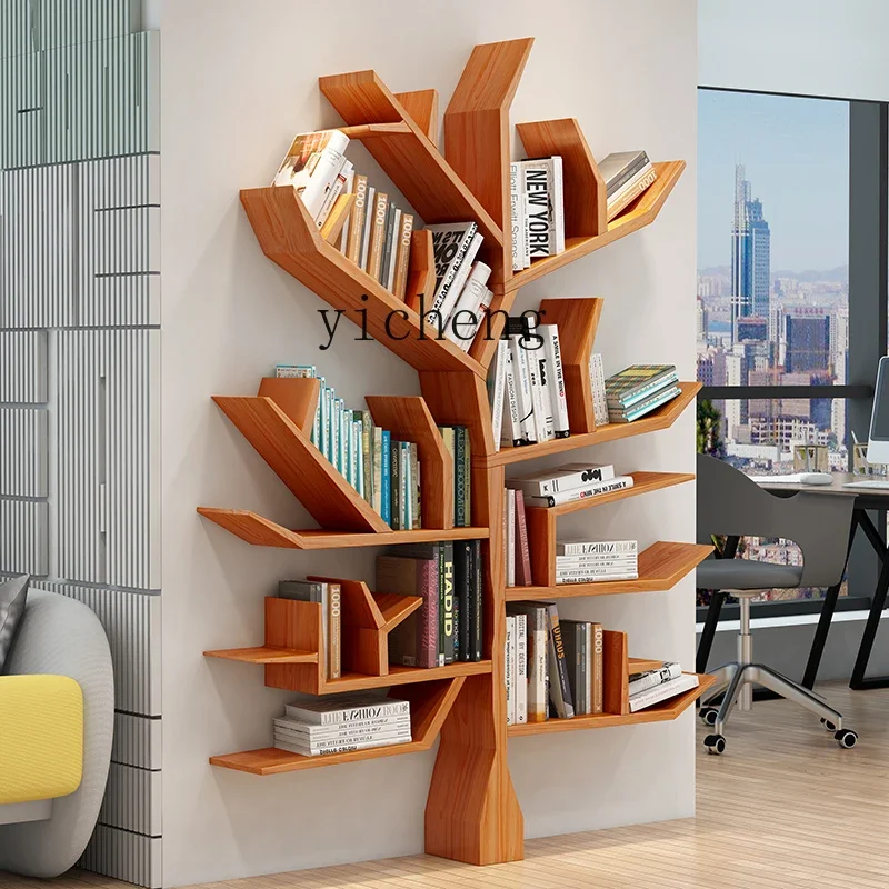 r5.20 Solid Wood Artistic Tree-Shaped Bookshelf Storage Rack Floor-Standing Living Room Bedroom Wall Decorative Rack Personality