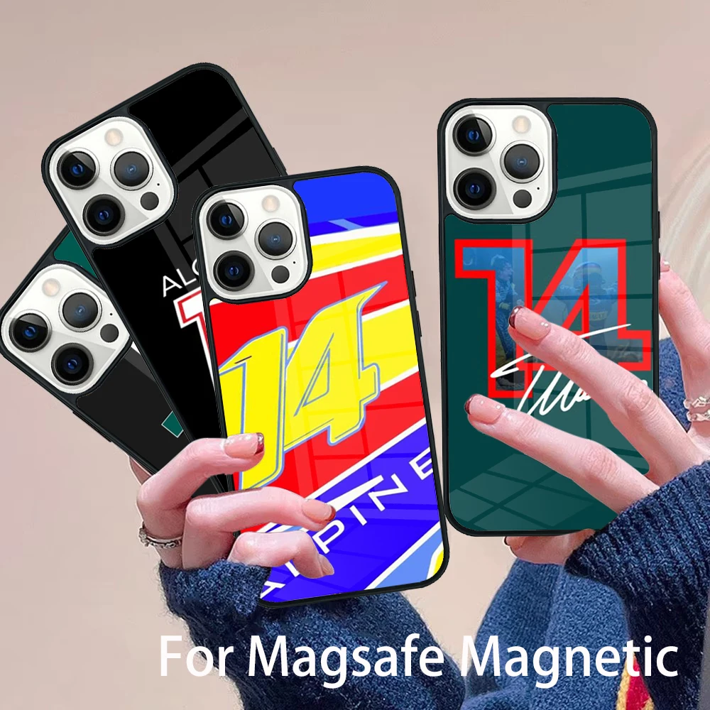 

F1 Racing 14 Fernando Alonso Phone Case Magesafe Magnetic Wireless Charge Cover For IPhone 16 11 12 13 14 15 Pro Max Plus Mini