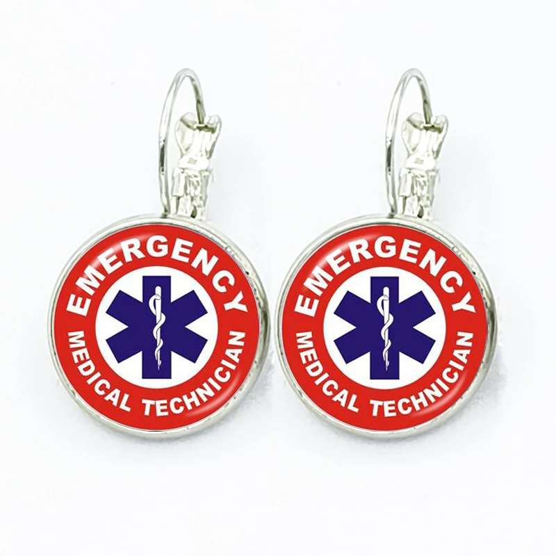 Emergency Medical Technician Paramedic Symbol Glass Gem Handmade Earrings Female Travel Jewelry