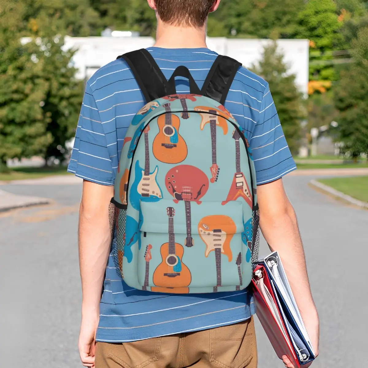 Colorful Acoustic And Electric Guitars Backpack Student BookBag Children School Bag Laptop Shoulder Bags for Men Women
