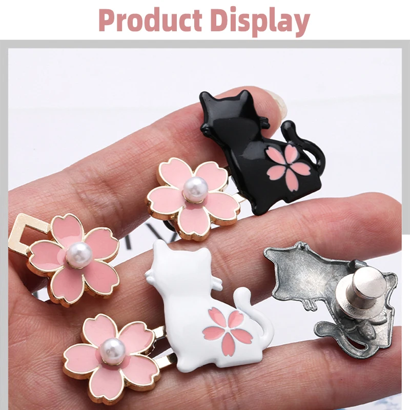 1 Pair No Sewing Adjustable Waist Clips Sakura Cat Trousers Waist Buckles for Jeans Pants Skirts Fit Reduce Waist Snap Button