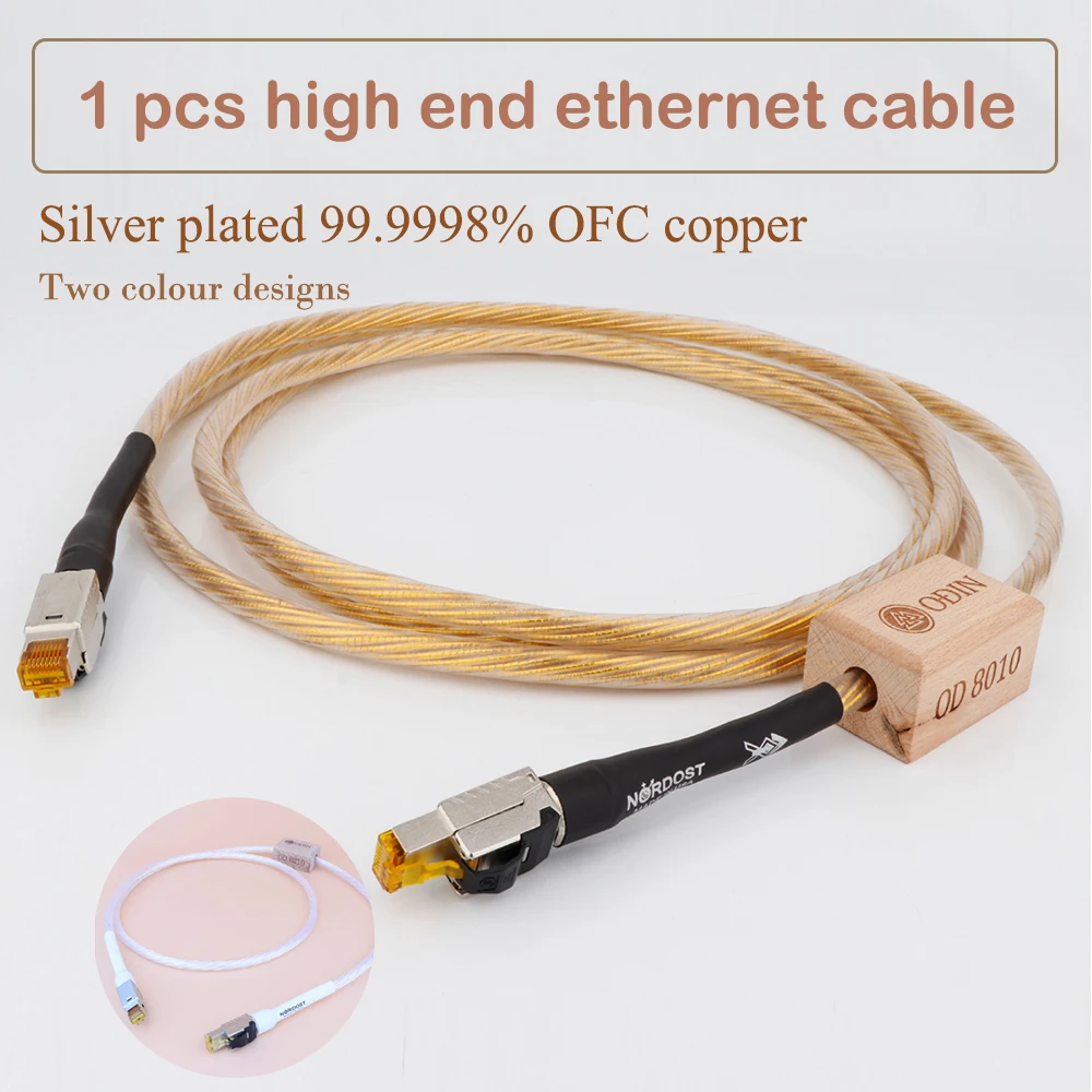 One Piece Nordost ODIN Gold/White Silver Plated Conductor Ethernet Cable Cat8 Speed Lan Cable RJ45 Network Patch Cable