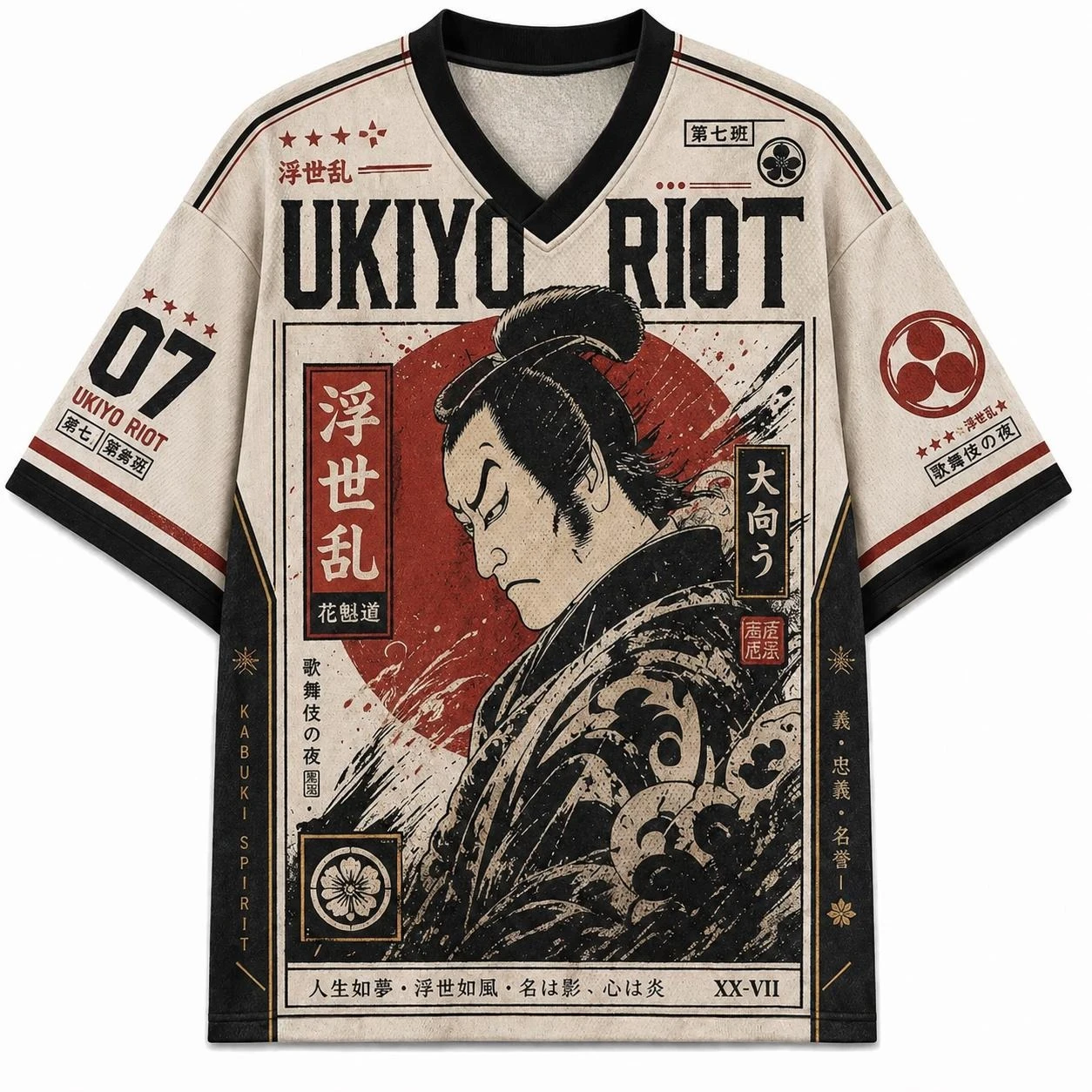 2026 Sommer Mode Retro Japanisches Chaos-Samurai-Design 3D-Druck Outdoor Freizeit Fitness Stil V-Ausschnitt T-Shirt Übergröße – Detail 4