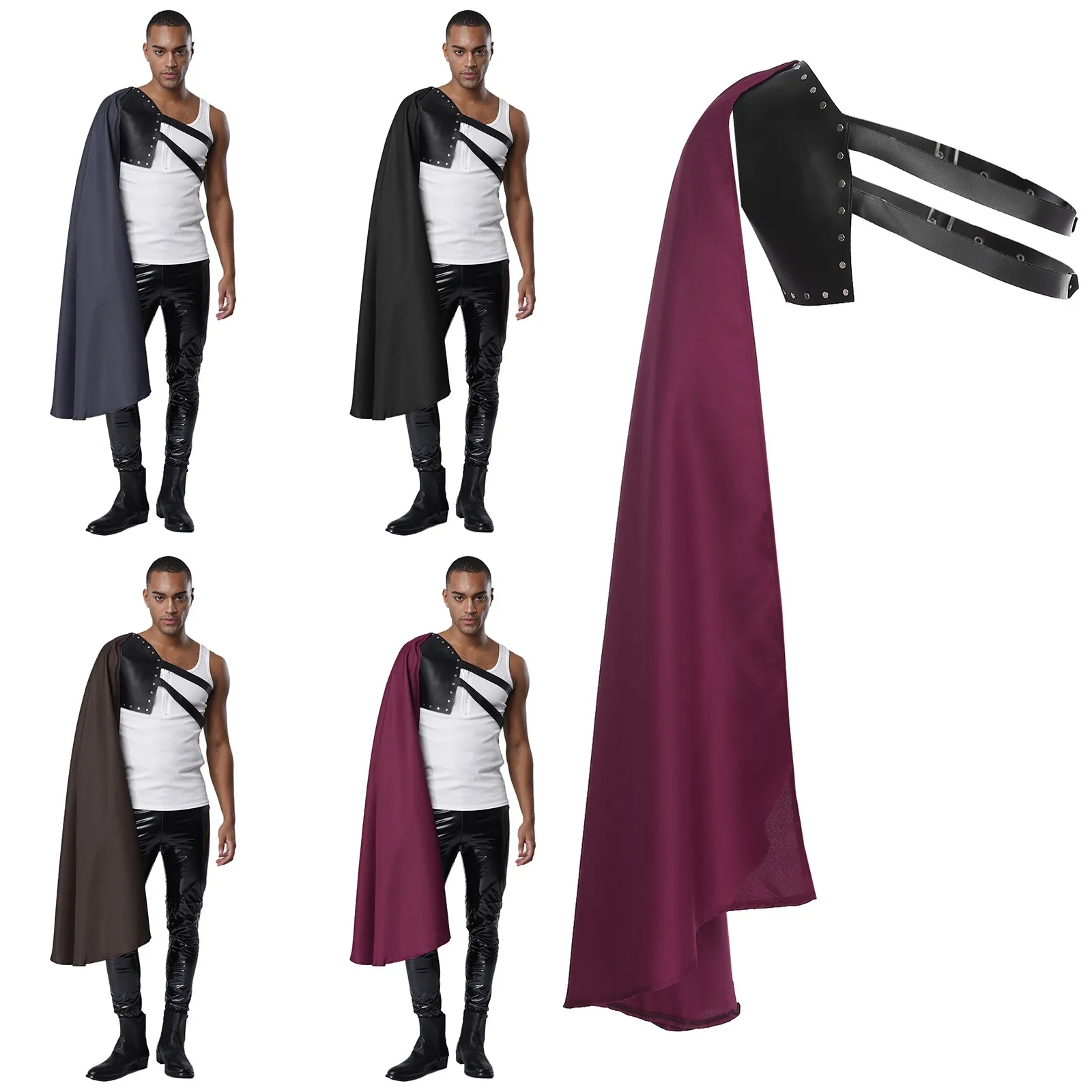 ชุดคลุมคอสเพลย์นักรบโรมันยุคกลางสำหรับผู้ชาย ชุดฮาโลวีน งานปาร์ตี้ธีมซามูไร ผ้าคลุมไหล่ครึ่งตัว