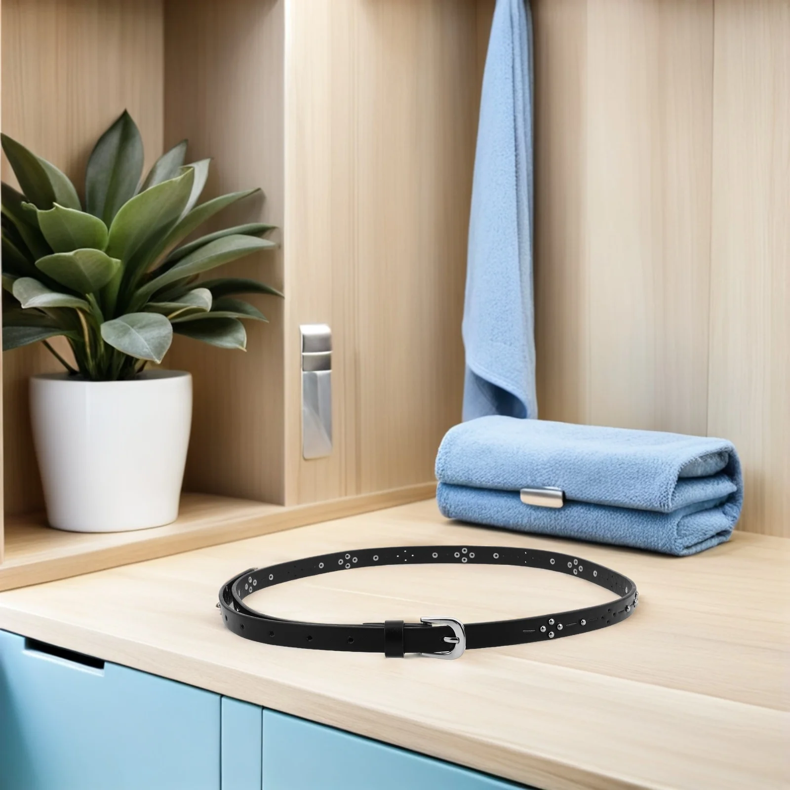 

Black Faux Studded Waist Belt Thin Rivet Punk Style Waistband for Women Jeans Dresses Casual Use Studded Waist Belt