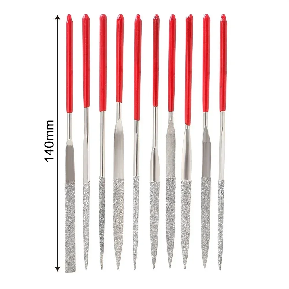 STONEGO 10PCS Mini Needle File Set Diamond Coated Length 140mm Width 3mm for Ceramic Glass Gem Stone Hobbies and Crafts