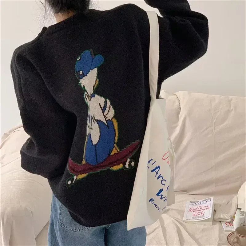 Disney Knitted Sweaters Japanese Daisy Cartoon Pullovers for Women Coat Female Autumn and Winter Loose Wild Thicken Kawaii Tops