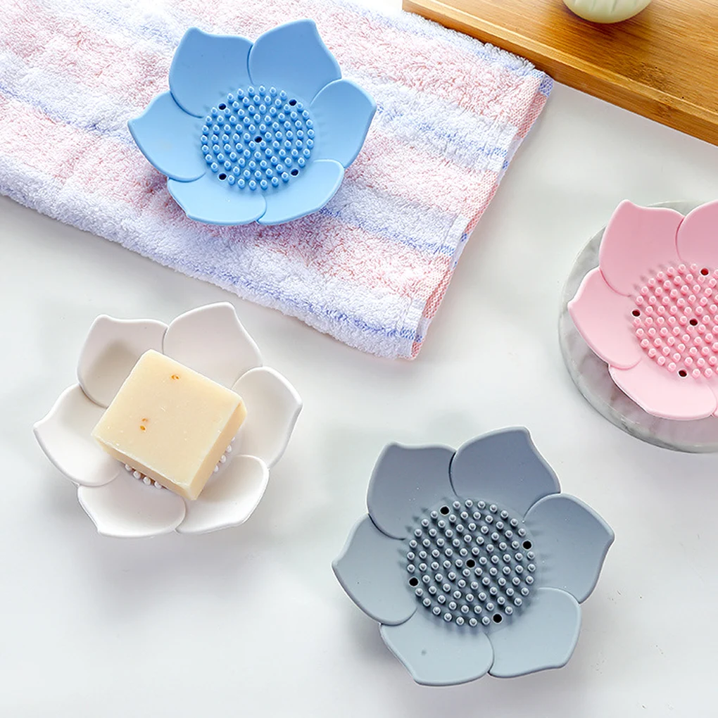 Storage Plate Silicone Draining Holder Flower Shape Storage Organizer for Bathroom Kitchen, Pink