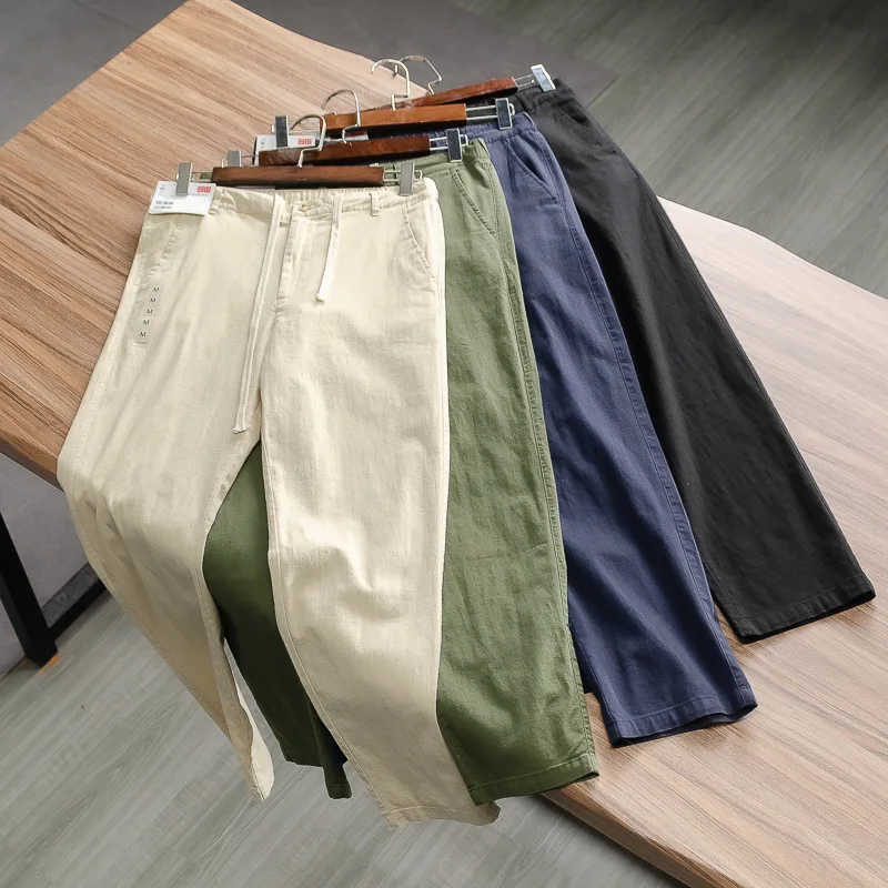 Men's Slim Casual Pants Summer Thin Cotton and Linen Trousers Breathable Outdoor Travel Versatile Comfortable and Casual