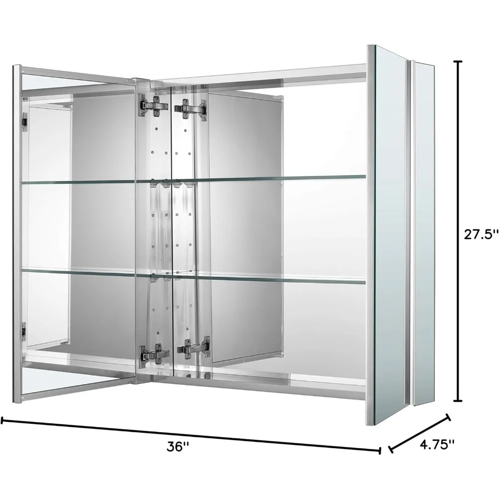 ミラードア付きアルミ製バスルームメディシンキャビネット、壁掛け式凹型ミラー、36 "× 27.5"