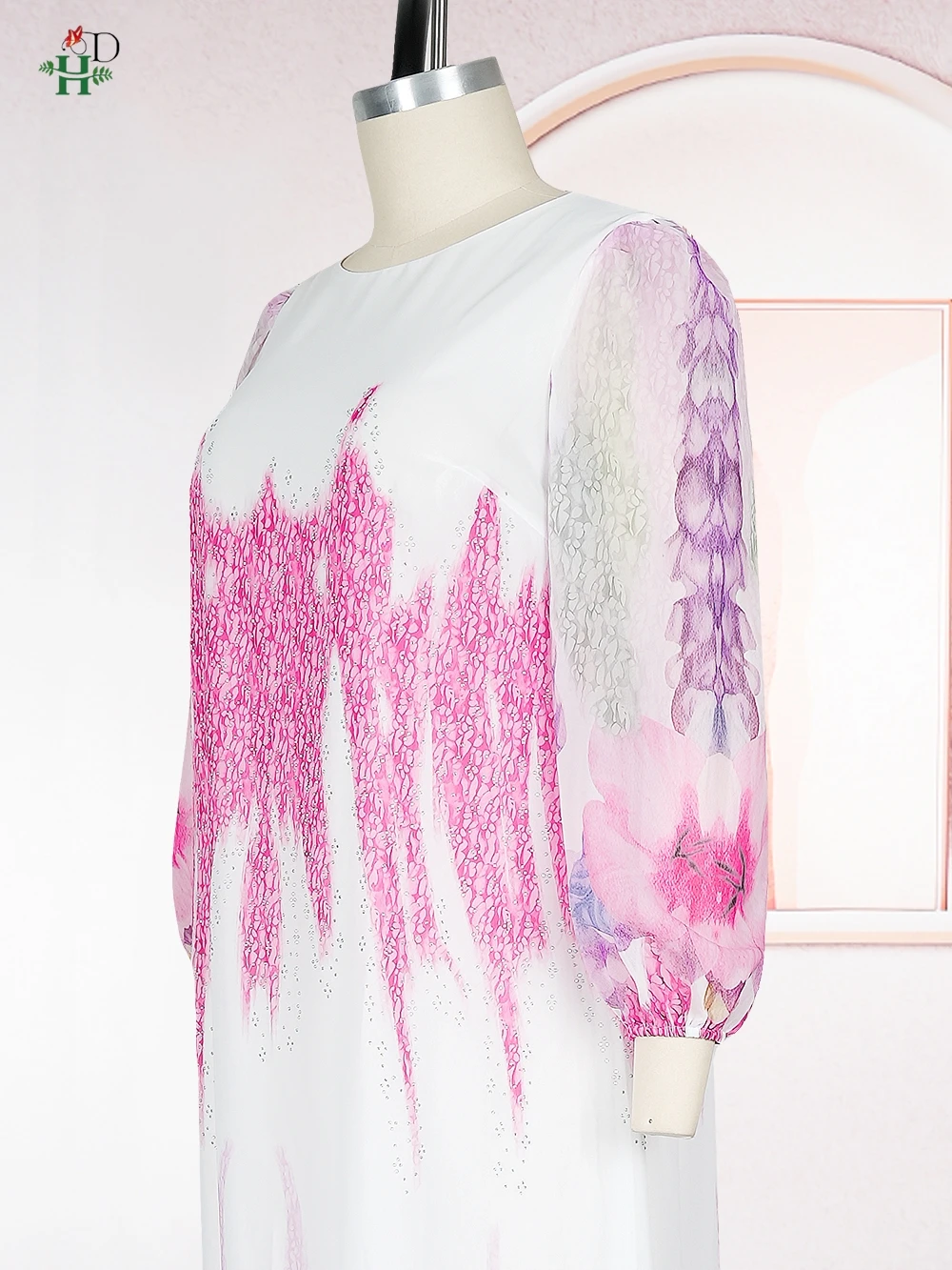 فستان ماكسي نسائي أفريقي مقاس كبير من H&D برقبة دائرية ومطبوع بالزهور وأكمام طويلة رداء شفاف للاحتفالات حفلات الزفاف في الكنيسة #5