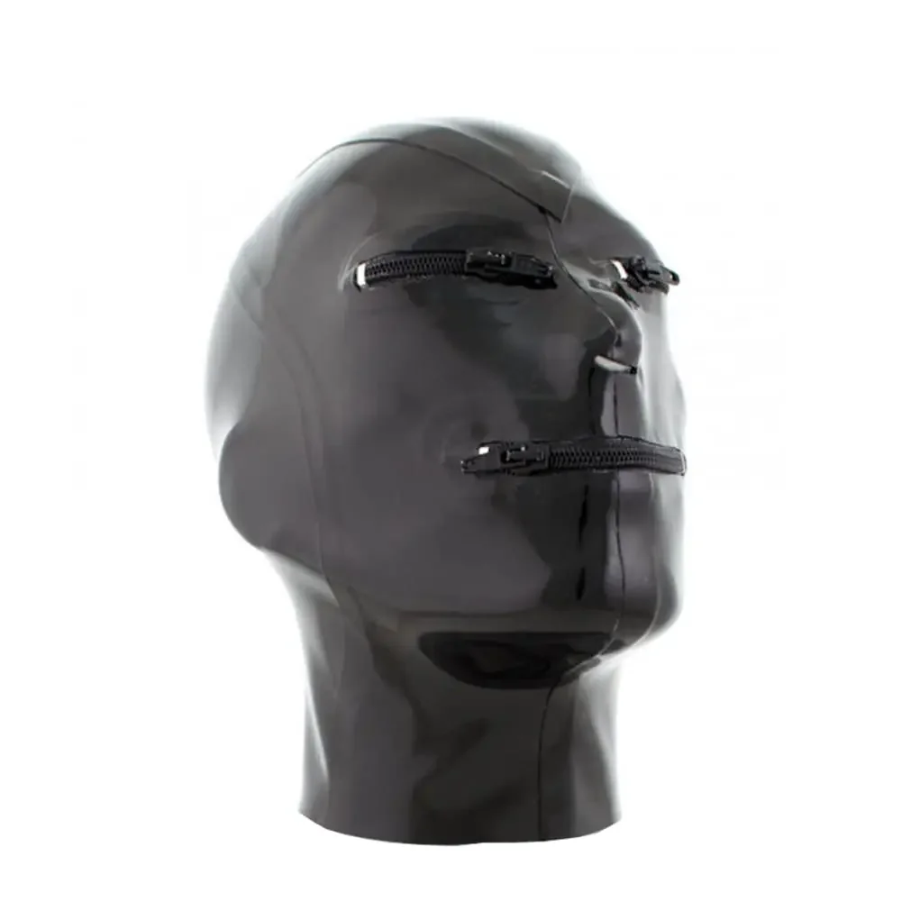 

Latex Hood Mask for Men Full Cover Mask with Mouth Zipper Eyes Zipper Adult Cosplay Props