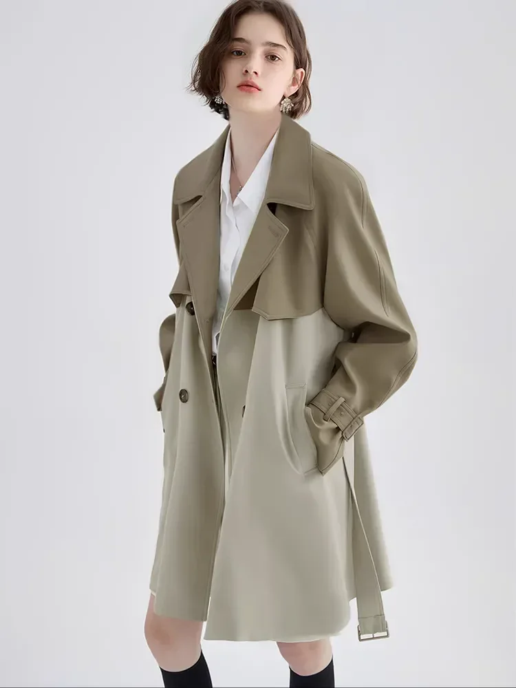 Korean Design Casual Loose Trench Coats Tops Women Lapel Neck Double Breasted Gabardina Abrigos Long Sleeve Windbreaker Jackets