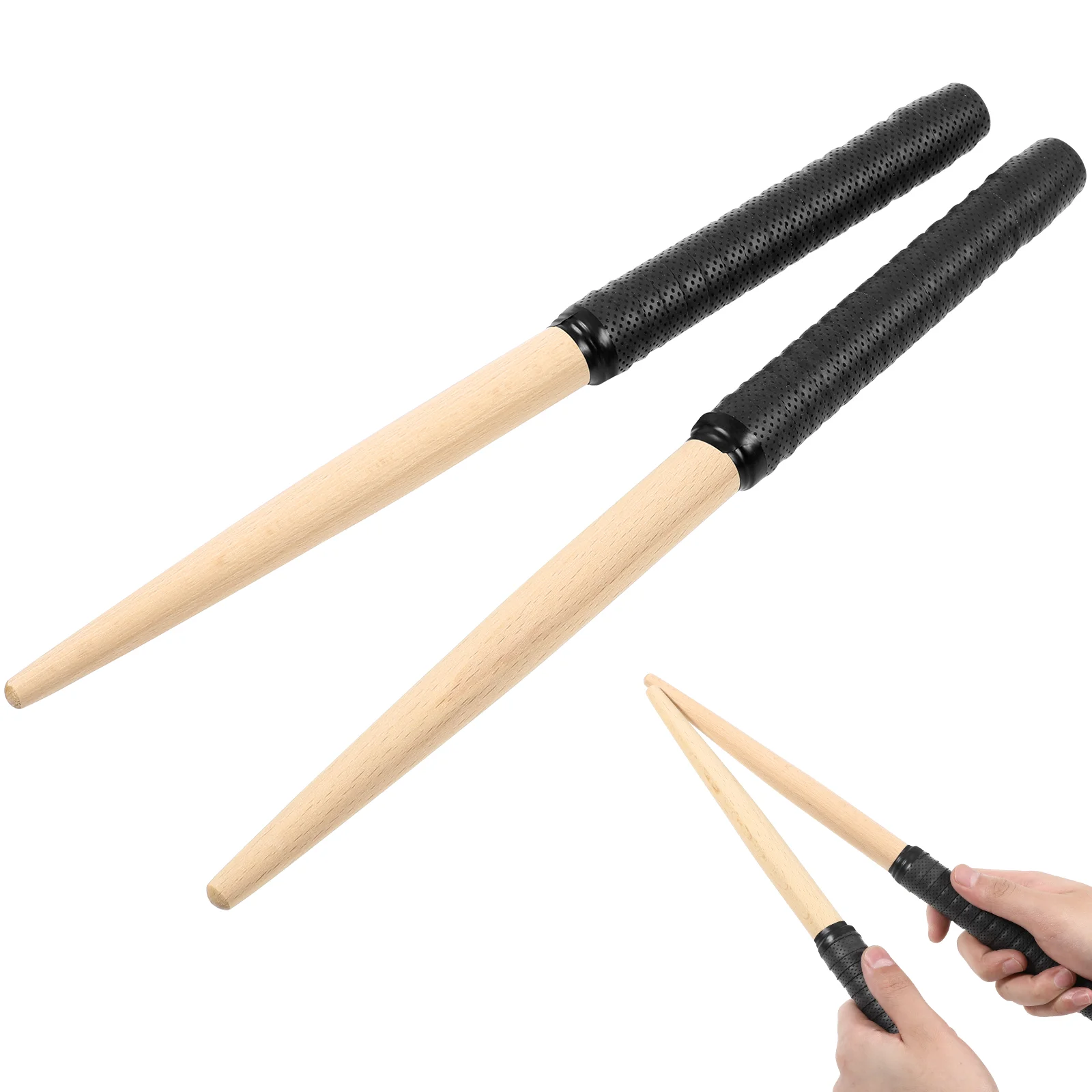 Baquetas de punta de madera para niños y principiantes, palitos de tambor Taiko, color negro, 1 par