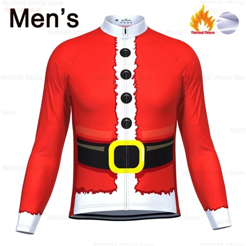 2023 Santa Claus Red Winter Thermal Fleece Cycling Jersey Men and Women New Year Long Sleeves  Mountain Bike Riding Jacket