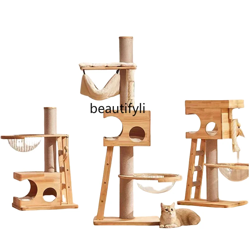 Solid Wood Chamfer Cat Nest Tree Scratch Board Cat Climber Integrated Small Multi-Layer Cat