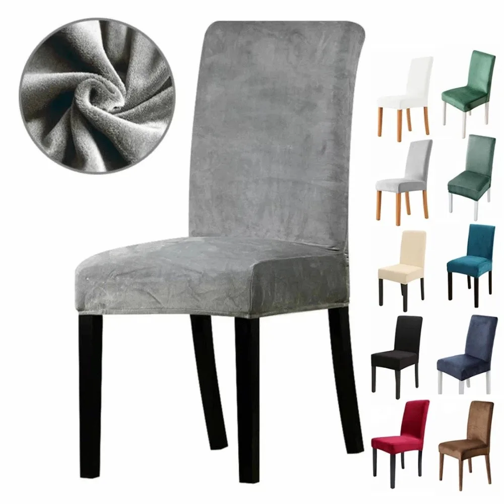 Thickened Chair Cover Dust-Proof Solid Color Full Wrap Stool Cover Stretchable Velvet Elastic Chair Slipcover Home Use