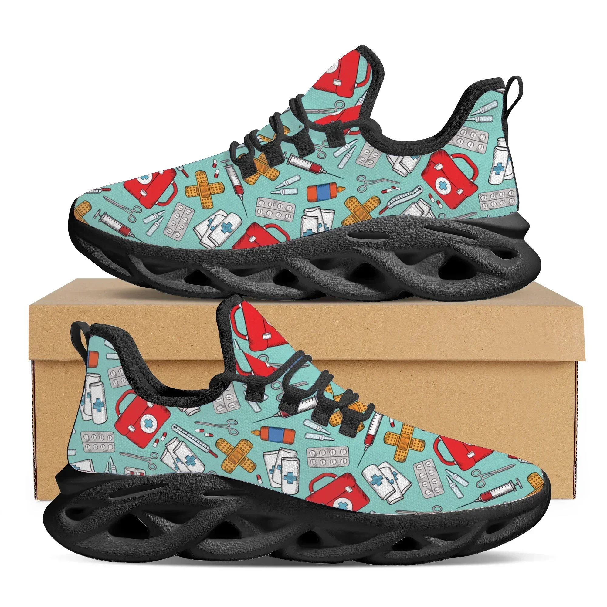 

Red Medical Box Design Outdoor Shoes Female Running Sneakers Light Mesh Women's Footwear Knitted Platform Shoes