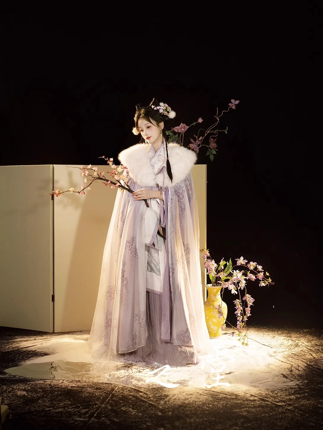 

Chen Miao Original Design Fce Lined Hanfu Sle Coat with Fur Collar Traditional Chinese Faion Women's Outerwear