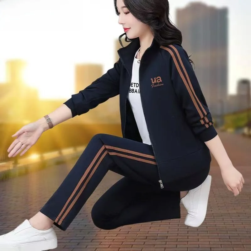 

TUCANO 2025 Spring New Sle Women's Sport Fitn Tee-piece Set Casual Versatile Mom Chic Anti-aging Long Sve Zipper Ja...