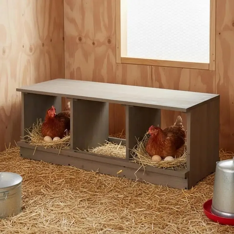 

35.5*14.5*14inch, 3-compartment, Gray, Flat-roof, Double-layer, Assembled, Cedar Wood, Feeding Supplies