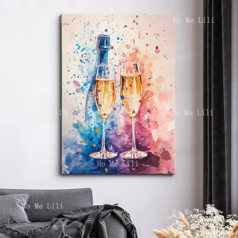 Champagnerflaschen-Toast Abstraktes Modernes Ölgemälde Farbenfrohe Wandkunst Ungerahmter Leinwanddruck für Zuhause Büro Zimmer