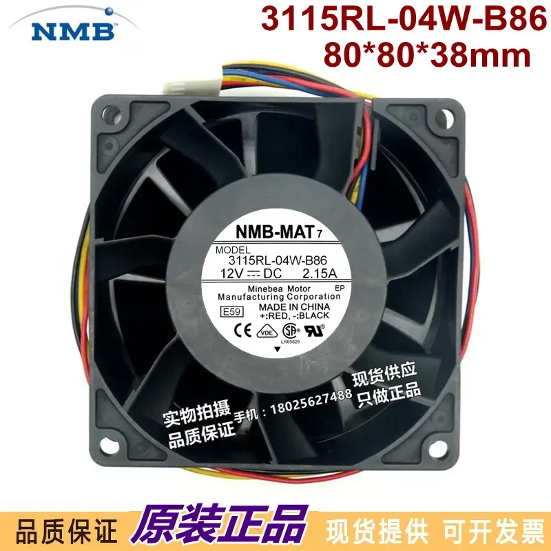 for NMB 3115RL-04W-B86 12V 2.15A 8cm 8038 Server Cooling Fan New Original High Performance Quiet Operation Durable Design