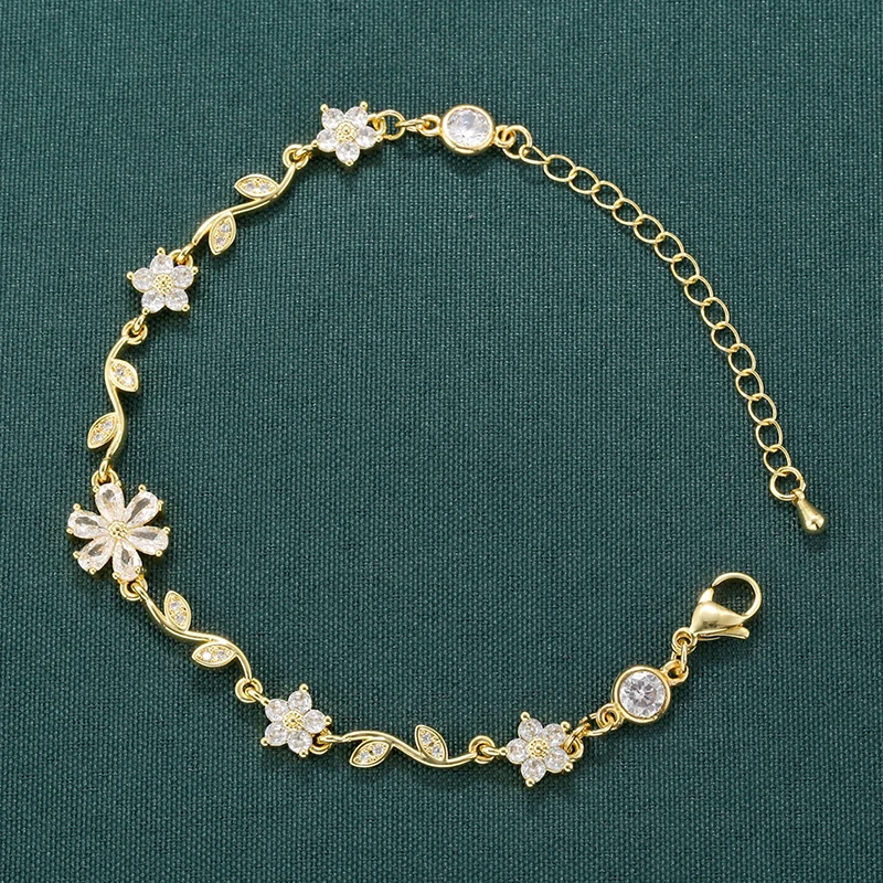 ZHUKOU Flower Vineman Transparent Gemstone Chain Luxury Simple Sweet Accessories Women's Jewellery Bracelet:VL651